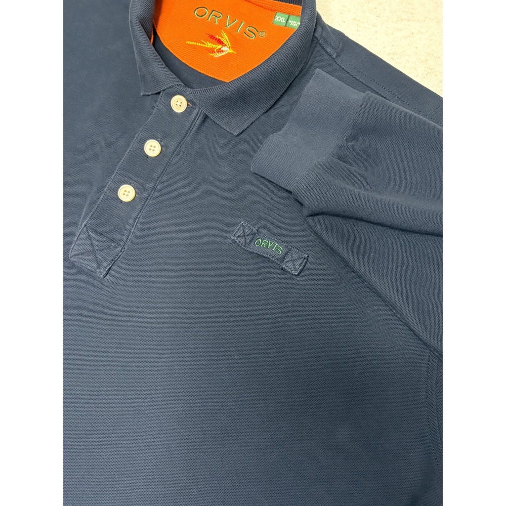 Orvis Mens XXL‎ Navy Blue Long Sleeve Pique Polo Shirt Cotton Fly Fishing 2JJJ - Picture 3 of 10